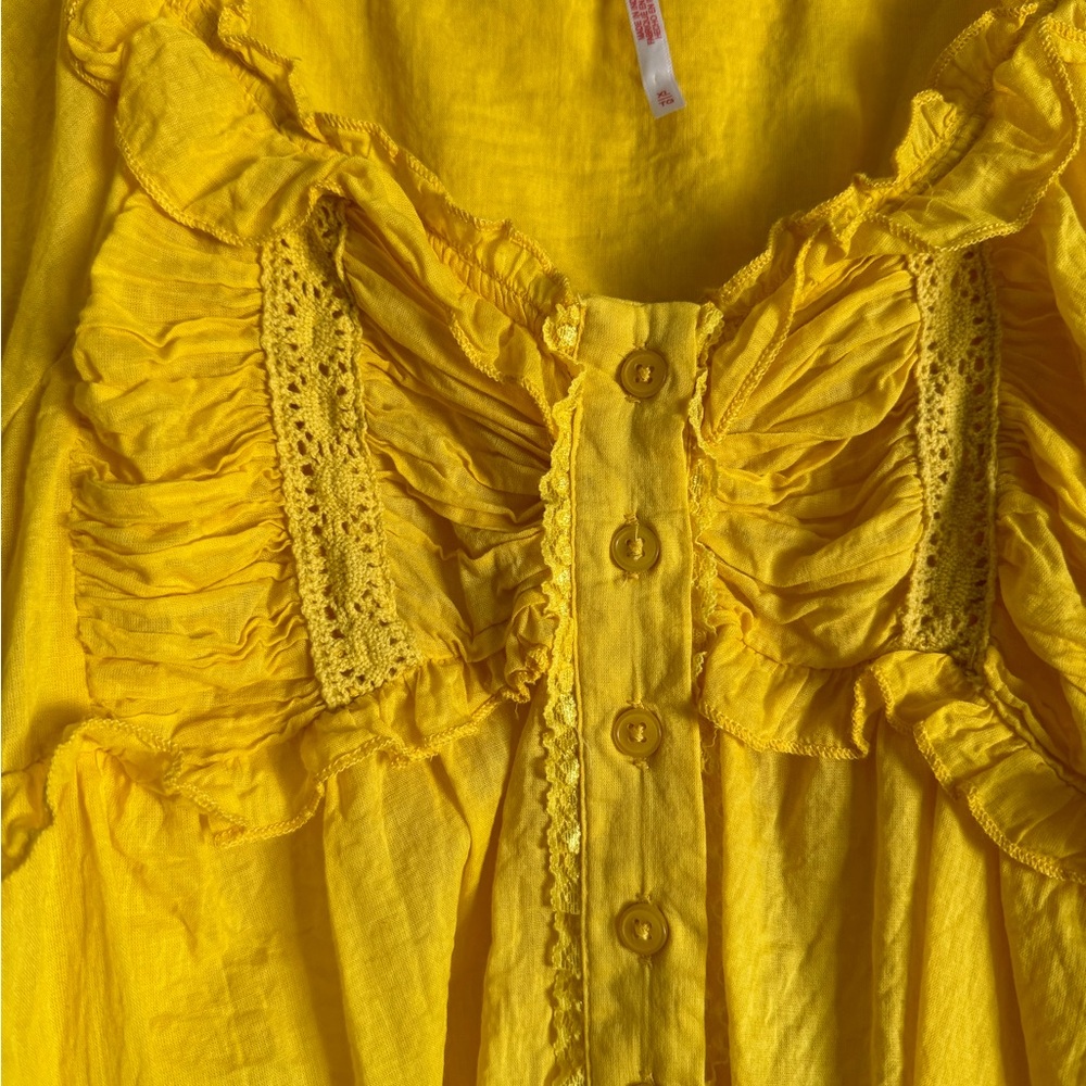 Free People Bright Yellow Ruffle Blouse - Picture 4 of 7
